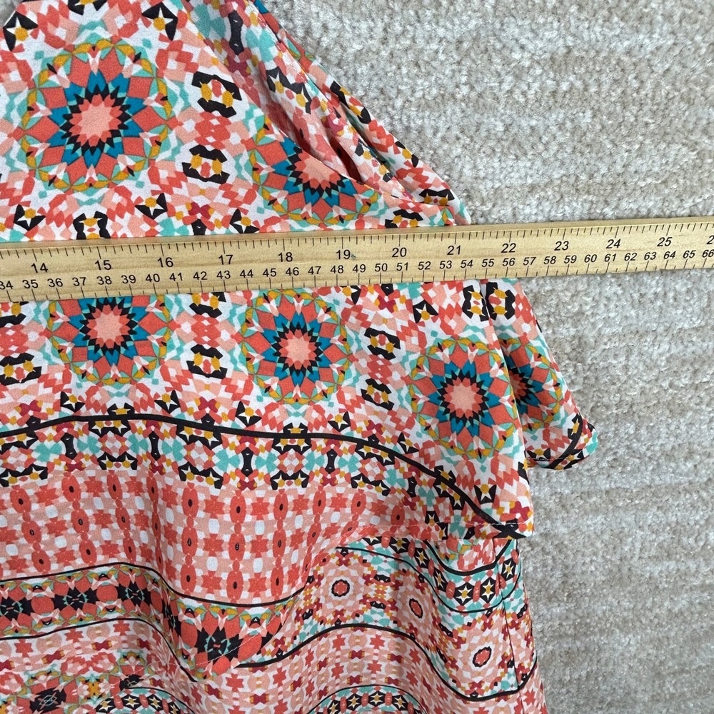 Torrid Womens Boho Geometric Kaleidoscope Cold Shoulder Strappy Top Coral Size 0 - Picture 6 of 8